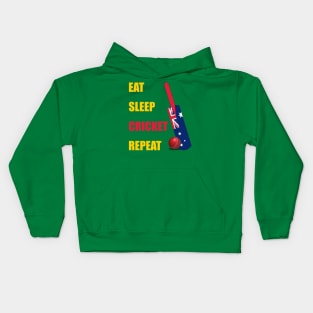 Eat Sleep Cricket Repeat Australia Flag Cricket Bat Kids Hoodie